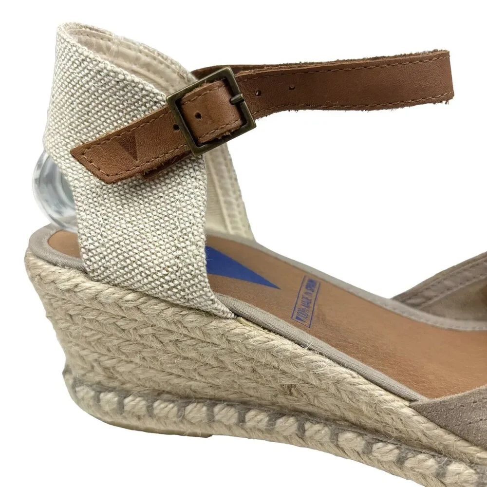 Verbenas Espadrille‎ Sandals Sz 41 / 9.5-10 Strappy Wedges Shoes. Beige, Tan